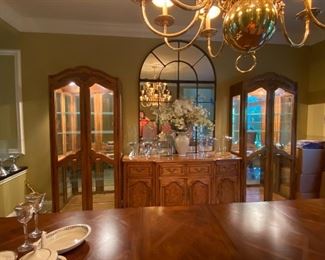 Buffet / lighted curio cabinets/wall mirror