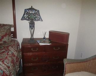Pair of stained glass lamps - pair of low dressers