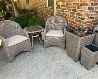 Patio Chairs, Table, & Matching Planters