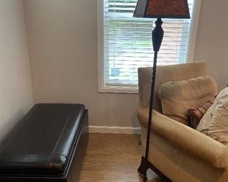 #23 $60 Iron base with mica look lamp shade,  64"h