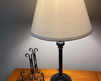 #28 $80. Pair of lamps 20" high to the top of the finial