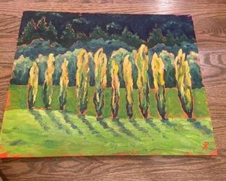 #59. $240. "Lombardy Poplars". 16 x 20 by K. Robinson, California Plein Air artist.