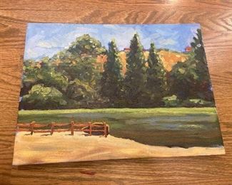 #72 $180 "Lake Temescal #2". 12 x 16 by K. Robinson, California Plein Air artist.