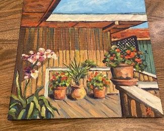 #84 $150 "Lafayette Balcony". 12 x 12 by K. Robinson, California Plein Air artist.
