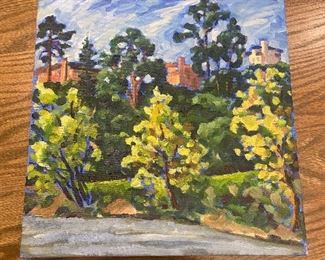 #87  $150 "Lake Temescal, Oakland". 12 x 12 by K. Robinson, California Plein Air artist.