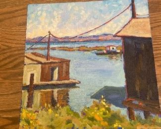 #89 $150 "San Pablo Yacht Harbor". 12 x 12 by K. Robinson, California Plein Air artist.