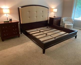 #17  $220 King bed frame - mattress not included.  Headboard is padded and tufted for comfort.  Headboard measures 82" w x 60 "h.  Freshen up your bedroom!