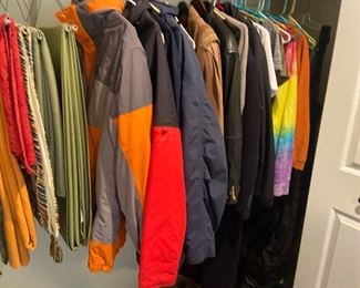 Clothing, mens and womens, for sale during in-person shopping  Friday and Saturday.  Sizes are medium.