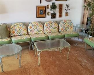 HUGE 15 PC. Vintage Original Wrought Iron Ivy Patio Matching Set EXCELLENT CONDITION 
(Table (with Leaf); 4 Chairs; Rocker; 2 End Arm Chairs; 3 Middle Chairs; Rectangle End/Accent Table, Square End/Accent Table; Round End/Accent Table; Coffee Table)
INCREDIBLE PRICE 
Sold as Set ; Individual Pricing Available if Necessary 