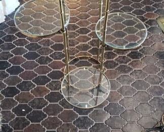 Vintage Hollywood Regency Bamboo Brass and Glass Plant Stand