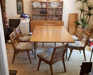 Mid Century Modern Heywood Wakefield Dining Room Set ( Table - 2 Leaves; 6 Chairs; Cabinet; Buffet) 
Sold Separate but Available as Set 