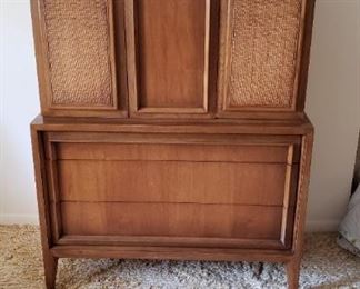 Century Walnut and Cane Highboy Dresser 