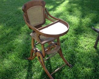 oak high chair cane seat and back