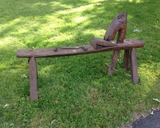 1800's primitive spoke shave bench with draw knife, museum quality