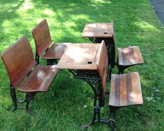 cast iron and wood school desks