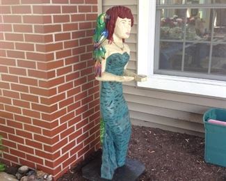 wood carved mermaid , 51 inches tall