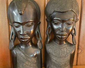 Now $120 Pair of African vintage bust of man and woman 
