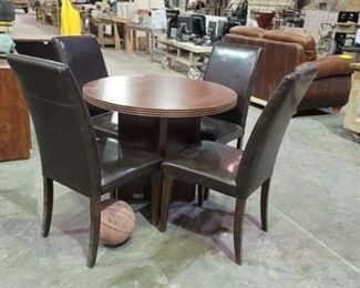 Round Break Room Table with 4 Faux Leather Chairs