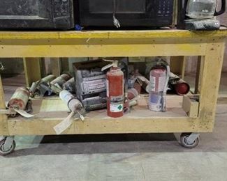 Wooden Work Cart on Wheels - Contents Not Included