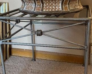 Metal End Table, Decorative Basket
