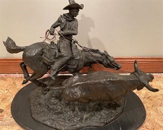 Bronze sculpture ‘The Bolter’ by C. M. Russell. 18” high x 24” wide. Weighs about 60 lbs.