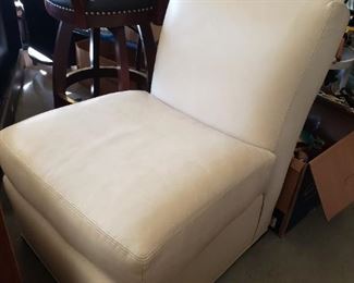Qty 2 ivory leather slipper chairs