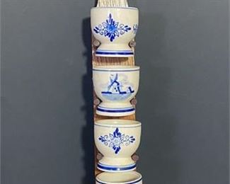 1940s Delft Blue China Egg Cups and Hanger