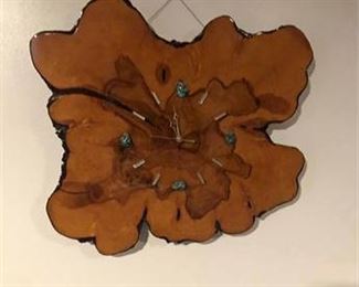 Live Edge Wood Turquoise Wall Clock