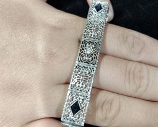 vintage 10k white gold bracelet with diamond and sapphires. 