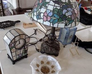 stained glass lamp, clock and more 