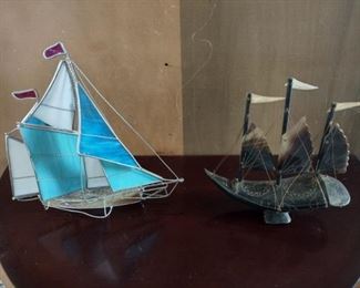 stained glass ship and ship made of horn 