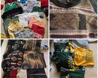 Vintage and new tee shirts, bad 80s sweaters and closets full of men's items. Mostly XL