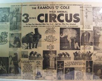 2502   1958 Cole Wild Animal Circus Broadside. 35” X 22”h. sleeved. Cond: 2 sm. tears on the top edge, slight toning overall.