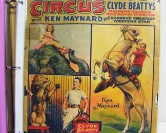 Lot 2500   54 Piece Circus Ephemera & Photo collection in 3-ring Binder. Includes 1930s Cole Bros. Program, Multiple Route books from the 30s, Unused tickets & passes, Michigan circus schedules, Various photos & more. Cond: most is good.