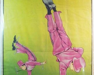 2507   1930s Ringling Bros. & Barnum Bailey Circus Poster for “UNIS” Balancing act. 27” X 41”h. Cond: Sm. tear at top edge, Sm. paper loss at bottom right corner, plus some light creases & 1 horizontal fold line.