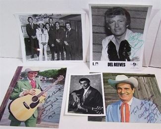 2509   5 various autographed Country Music performer’s photos including: 3-1979 Ernest Tubb, Del Reeves photo and a 1979 Frankie Roberts photo, mostly 8” x 10”. Plus 35 1960s/70s 45 records of various country performers. Most in Good Condition.