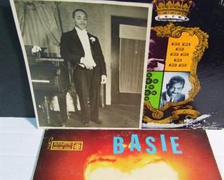 2513   1935 Orig. Photo of a young Count Basie (American Jazz Pianist & Band Leader, 1904-1984) 8” x 10” h. Plus 2 1960s Basie LP Albums.  Cond: Albums show wear, Photo is in Good cond.