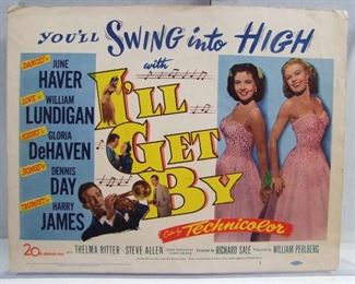 2519   1950 Harry James Movie Poster, “I’ll Get By” with Gloria DeHaven & June Haver. 14” X 11”h. (Lobby Card), Sleeved. Cond: Light creases at the corners.