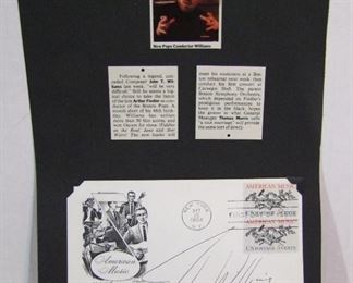 2524   John T. Williams (American Composer and Orchestra Conductor, b. 1932) Winner of 25 Grammys, 4 Golden Globes and 52 Oscar nominations.  Autographed First Day Postal cover dated Oct. 15, 1964, 50th Anniversary of American Music Society. Cond: No damage found.