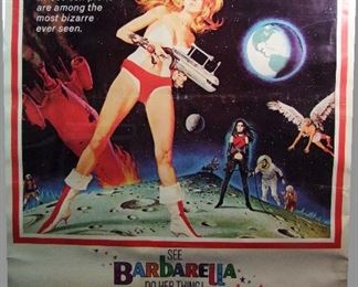 2533   1968 “Barbarella” Movie Poster with Jane Fonda. 40” X 60”h. (3 Sheet size), sleeved. Cond: Multiple creases with linen repaired tears at top & bottom. Some edge roughness also. 