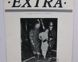 2536   Dated 1980 “Extra Weegee at Wolf” large booklet, 6 pages, limited edition #596 of 2000, by Daniel Wolf Press, Inc., in-depth description with replica photos about “Weegee The Famous” crime scene photographer, 13 ½” x 16 ½” h.  Cond: A few light creases.