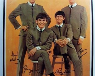 2541   Dated 1964 Orig. Beatles Poster with Facsimile Autographs. In a Black metal frame 21 ¾” X 26 ½”h.   Cond: Some light creases, a ½” dent in upper right corner, light pencil inscription near Paul’s head “True Love”. 