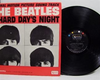 2547   United Artist UAS 6366 (LP), June 26, 1964, “A Hard Day’s Night”, Monophonic. Cond: Missing record sleeve, Record lightly played, cover spine has a few nicks & corner wear, light wear on front & back of cover, top & bottom edges starting to separate. Overall: 7 Rating.