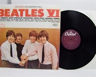 2551   Capitol ST 2358 (LP), June 14, 1965, “Beatles VI”, stereo. Cond: Record shows light play, cover spine has some dents & wear, cover shine shows light wear with all 4 corners showing wear.  Overall: 6 Rating.