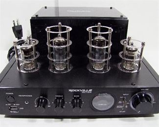 2556   Rockville BluTube LED 70W Bluetooth tube amplifier/home stereo receiver with blue Illumination, optical input, Sub output, Built in Bluetooth with 33 foot range. 10. 6" X 10. 2" X 5. 1". Cond: New/Unused, tested: works Note: Current price on Amazon $179.95