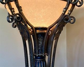 Ornate Torchiere with Wrought Iron Stem and Base.  Very Heavy.