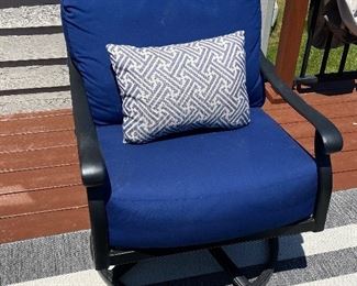 Beautiful Patio Seating-Black Cast Aluminum and Blue Sunbrella Cushions.  Fire Table Not for Sale.