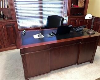 Beautiful leather-top desk by Sligh, and amazingly comfortable leather office chair!