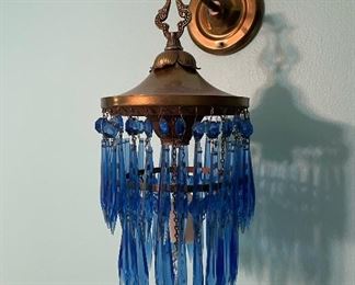 Blue Glass Wall Mounted Candle Holder