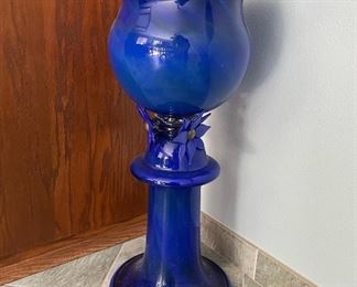 Blue Glass Footed Candle Holder